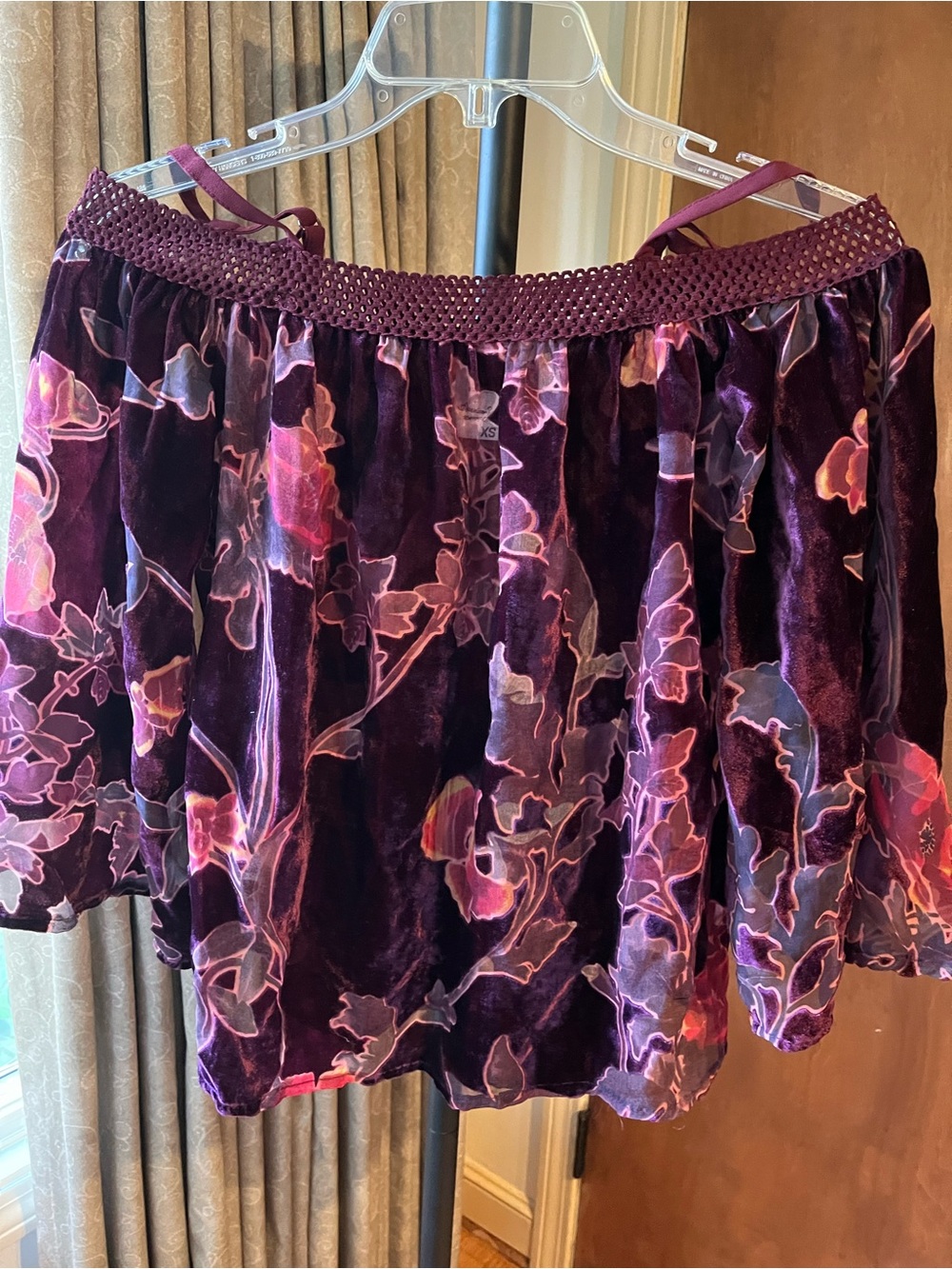 American Rag Velvet Floral Mini Skirt - Plum with Pink Accents